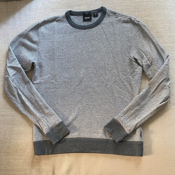 Hugo Boss Other - Hugo Boss Abruzzi 14 Slim Fit Crewneck Gray Striped Long Sleeve Sweater Size M